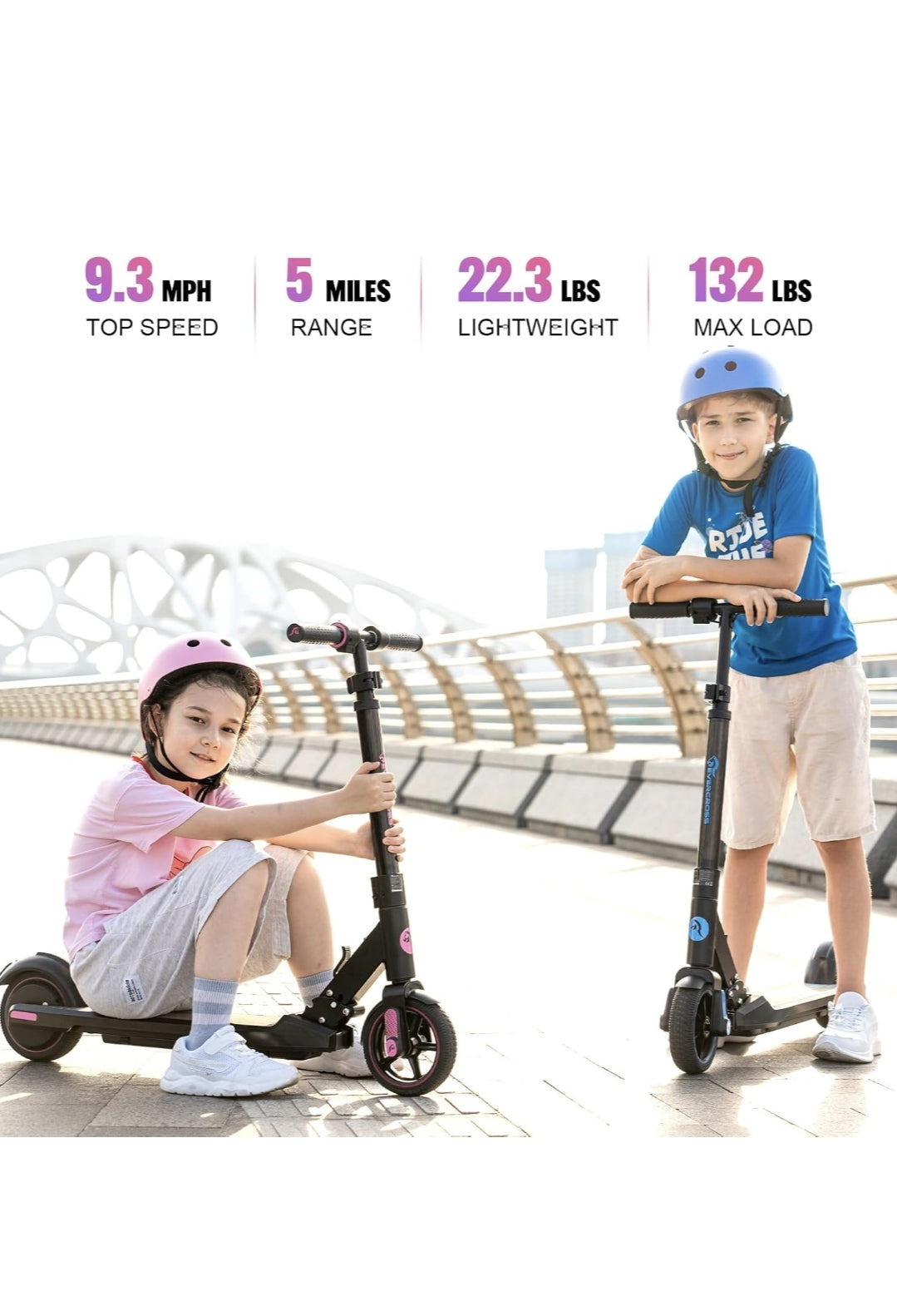 EVERCROSS EV06C Electric Scooter, 6.5''Scooter for Kids Ages 6-12, Up to 15 KM/H & 8 KM, LED Display, Colorful LED Lights, Lightweight Kids E Scooter