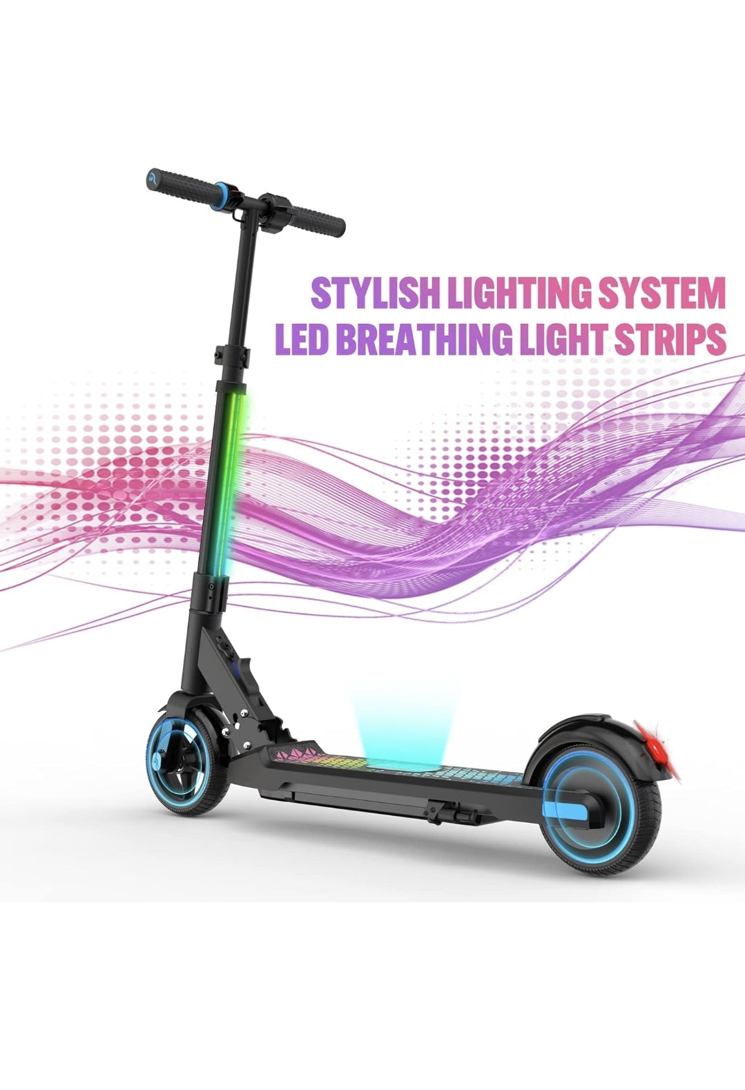 EVERCROSS EV06C Electric Scooter, 6.5''Scooter for Kids Ages 6-12, Up to 15 KM/H & 8 KM, LED Display, Colorful LED Lights, Lightweight Kids E Scooter