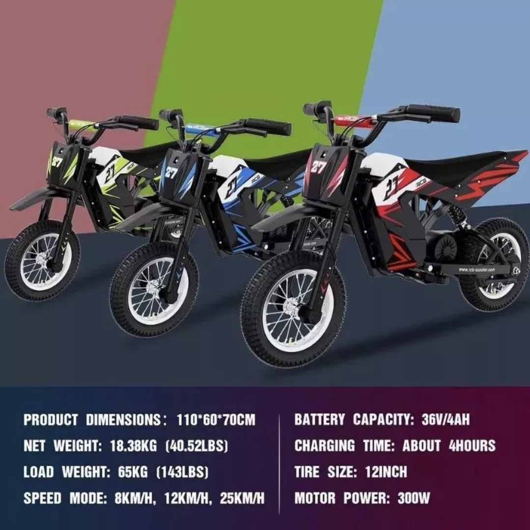 R9X RCB Kids Electric Motorcycle, electric motorblike with powerful motor, 5/7.5/15.5 MPH Speed Modos, Range 9.3Miles, 12 inch pneumatic tires, Electric bikes for kids age 3-12